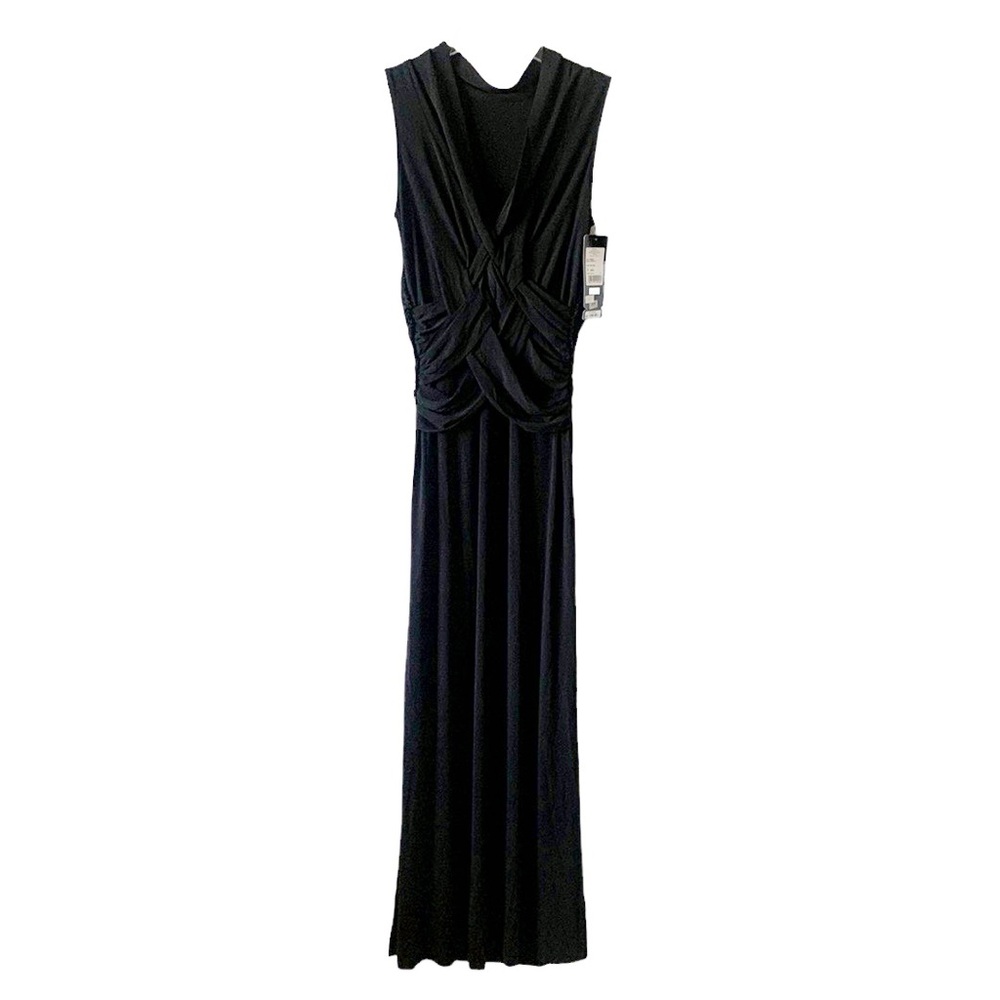 ESCADA Crossover- Waist Sleeveless Thigh-Slit V-Neck Black Gown - Size INT 38